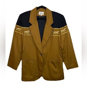 VTG 90s Stephanie Queller Color Blocked Leopard Embroidered Blazer Jacket 14
